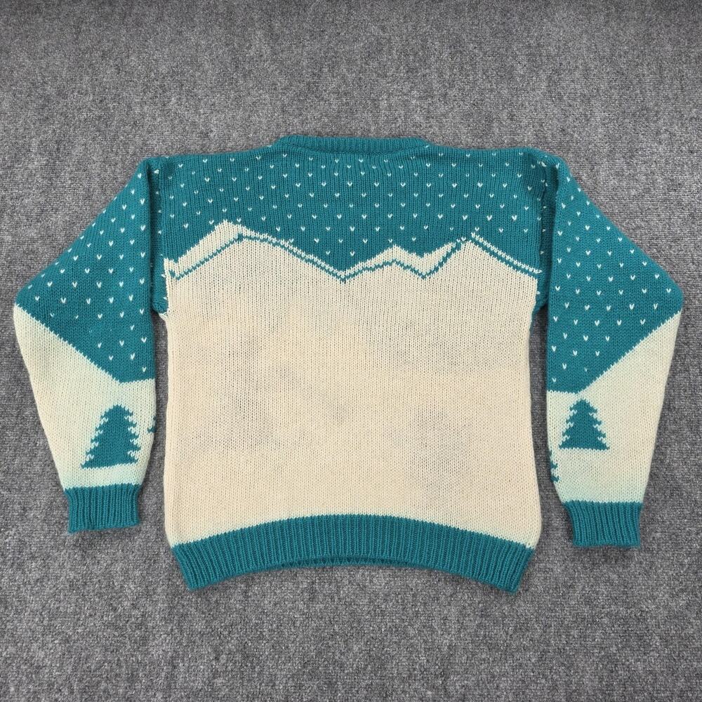 Vintage Woolrich Sweater Womens Large Teal Ski Bear Scene Pure Wool Winter Fun - Picture 3 of 16